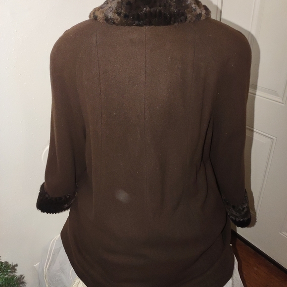 Jo-D Woman 2X Brown Wool Coat leopard fauxfur cuff - Picture 7 of 7